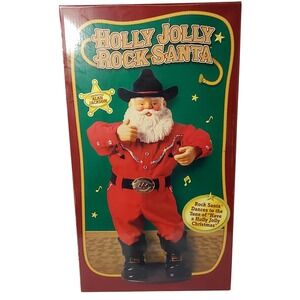 1999 Holly Jolly Rock Santa Alan Jackson Animated Christmas Cowboy Singing Red